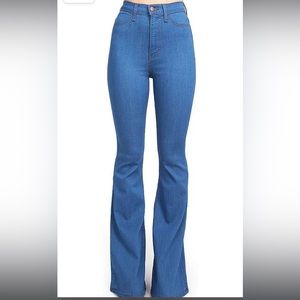 Vibrant Women's Juniors Bell Bottom High Waist Fitted Denim Jeans, size 13.
